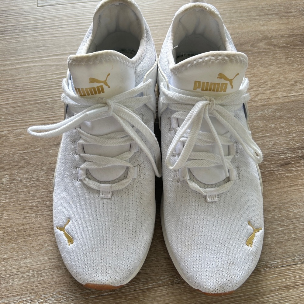 Puma White and Gold Athletic Shoes
